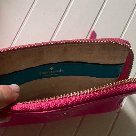 KATE SPADE Hot Pink Leather Wristlet Clutch Zipper with Strap - Picture 3 of 16